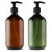 Alledomain 2PCS 500ml/17oz Empty Refillable Plastic Lotion Pump Bottles Shampoo Body Washing Cream Shower Gel Storage Holder Container Toiletries Liquid Dispenser (Brown & Green)