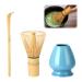 Ensemble de th matcha avec fouet en bambou - 80 dents - Fait la main - C r monie du th japonaise traditionnelle japonaise - En poudre - 3 pi ces - Facile nettoyer - Bleu