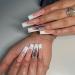 RUNRAYAY Eyes Press On Nails Long Artificial Nails Pink & White Nude Acrylic Ballet French with Nail Rhinestones for Women and Girls V