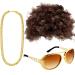 Hippie Costume Set Funky Afro Wig Sunglasses Necklace for 50/60/70s Theme Party Hip Hop Rapper Accessories style1
