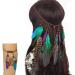 Fodattm Set of 2 Bohemian Peacock Feather Headband Headdress and Armband Hippie Headwear Headpiece Handmade Tribal Indian Fascinator Feather Hairband Hair Accessories for Girls Women Lady (C#)