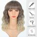 Gradient Blonde AISI HAIR Synthetic Wavy Curly Bob Wig with Bangs - Shoulder Length Ombre Wig for Women - Buy Online on GoSupps.com