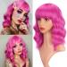 AISI BEAUTY Hot Pink Wig with Bangs Short Bob Wavy Curly Wig Shoulder Length Hot Pink Wigs for Women Synthetic Hair Colorful Wig for Halloween Costume Cosplay 14 Inch 14 Inch (Pack of 1) Hot Pink