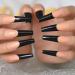 Black Lace French Artificial Nails - Extra Long Coffin Shiny Acrylic U-Shaped Tips - 24-Piece Party Set for Women - Buy Online on GoSupps.com