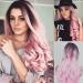BGHJUE Ms Liu Hai Pink Gradient Long Curly Hair Full Wigs Heat Friendly (Color : Grandma ash)-Grandma_ash Pink