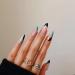 JUSTOTRY 24 Pcs Stiletto False Nails Short Black French Press on Nails Pattern Pretty Marble Fake Nails Short with Nail Glue Almond Stick on Nails for Women Nails Fake Nail for Nails Art BL2