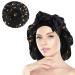 Arqumi Satin Sleeping Bonnet Adjustable Large Satin Sleep Cap Hair Bonnet Butterfly Pattern Black L