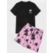 GORGLITTER Men's Hawaiian Two Piece Outfit Set - Graphic Shirt and Shorts Track Suit in Black/Pink - Size Medium - Buy Online on GoSupps.com