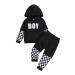 Borlai Kids Baby Boy Hooded Clothes Set Dinosaur Letter Sweatshirt Pullover Camouflage Pants Tracksuit Set 12-18 Months Black a