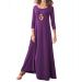 Jacansi Women's Purple 3/4 Sleeve Maxi Dress with Pockets - Casual Boat Neck Style - Buy Online on GoSupps.com