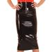 Black Sexy Long Latex Skirts Calf Length Short Rubber Bottoms With Front Zipper Red XS