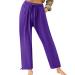 Linen pants Women wide leg 7/8 pants high waist capri pants with bags cotton linen leisure pants elastic waist palazzo pants stretch chino pants single -colored harem pants light outdoor pants lila