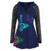 Bigfanshu Women's Long Sleeve Butterfly Printed Hoodie Tops Lace Blouse Female Clothes Colorful Plus Size Pullovers Blue 3X-Large