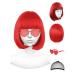 PLANTURECO Red Wig and Party Sunglasses  Red Wig for Women  Red Wig with Bangs  Red Bob Wig and Short Red Wig  Bright Red Wig with Neon Glasses Red Wig for Women - Bachelorette Party Wigs