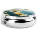 Portable Metal Pill Box with Daisies - Round Mini 3-Compartment Design | Ideal for Travel & Small Pills | Hinged Fastening in Black - Buy Online on GoSupps.com