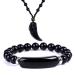 Soulnioi Black Onyx Crystal Bridge Beaded Bracelet and Vintage Obsidian Wolf Tooth Pendant Necklace Obsidian Set 3