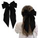 Black Hair Bow Big Hair Bows for Women Solid Color Bow Hair Clips with Long Ribbon French Black Bow Hair Clip Soft Satin Silky Hair Bows Cute Gifts for Women Girls (Black)