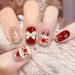 Brishow Christmas False Nails Snow Press on Nails Christmas Tree Stick on Nails Antler Short Red Fake Nails 24pcs for Women and Girls (b)