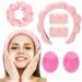 FOSUYI Makeup Headband and Towels Wrist bands for Washing Face Accessories Set Hold Hair Back for Wash Face Women Head Band Skin Care and Sponge Spa Headbands Wristband Kit (Pink)