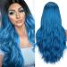 Colorfulpanda Long Blue Wigs for Women Ombre Blue Pastel Curly Wavy Hair Wig with Dark Roots Synthetic Hair Wig Loose Wavy Wigs Heat Resistant 26 Inches