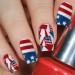 4th of July Press on Nails Medium Long Independence Day Fake Nails Acrylic Full Cover Matte False Nails With American Flag Nail Decals Red Blue Star Design Stick on Nail for Girls Nail Art 24pcs P2