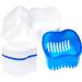 Denture Case with Cups, Toothbrush, and Holder for Travel - Blue | Dentures Container with Basket for Mouth Guard, Night Guard, Retainer - Hard Denture Organizer - Buy Online on GoSupps.com