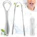 Tongue Scraper 2 Pack Stainless Steel Tongue Scraper for Adults Kids with Protection Case Tongue Cleaner Brush and Scraper Tools for Oral Care to Reduce Halitosis Bad Breath (2 Types)