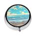 Beach Cartoonround Pill Box 3 Compartment Round Pill Box Organizer Portable Travel Pill Box for Traveling.