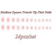 SINSEN Pink Square Fake Nails with Rhinestones - 24Pcs Medium Length French Tip Press on Nails, White Flower Design, Glossy Acrylic Nails for Women and Girls - Buy Online on GoSupps.com