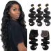 Body Wave 3 Bundles with Closure 100% Unprocessed Brazilian Body Wave Human Hair Weave with 4x4 Free Part Lace Closure Natural Color (20 22 24+18", Bundles with Closure) 20 22 24+18" Bundles with Closure