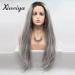 xiweiya Long Gray Lace Wig Nature Wave Synthetic Gray Lace Front Wigs Middle Part Heat Resistant Wig Graceful long hair mermaid hair replacement wig long Gray lace wig soft wig for women 24 Inch