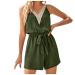 Women jumpsuit V-neck sleeves sleeves steered buttons tropical wide leg short playsuit with shoulder tie circular excerpt summer loose pants suit fitness jumpsuit backfree workout romper green l