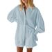 Fixmatti 2-Piece Casual Outfit Set | Long Sleeve Button Down Shirt & Shorts | Light Blue | Medium - Buy Online on GoSupps.com