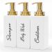 Akalin Refillable Shampoo and Conditioner Bottles 16oz White and Gold Soap Dispenser Bathroom Shampoo and Conditioner Dispenser for Bathroom Lotion Body Wash Massage Oils (White) 3pcs 500ml Gold Pump Bottles - White
