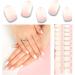 Foyute Semi Cured Gel Nail Strips 20 Pcs Soft Self-Adhesive Gel Nail Polish Wraps Sticker for Salon-Quality Manicure Set Long Lasting Easy to Apply & Remove Nail File & Wooden Stick (Pink)