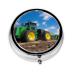 Tractor Farm Portable Metal Pill Box Round Mini 3-Compartment Plastic Insert hinged Fastening Design Suitable for Small Pills Must-Have for Travel Black