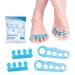 BENNARA Toe straightener. SET I: 2pc-Toe loop Separator & 2pc-Toe crown Separator for hammer toe overlapping toe pedicure yoga. Bunion Corrector for men and women. Blue (US shoe size 9.5 and below)