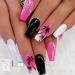 Diduikalor Meduim Press On Nails Coffin  Glue on nails with Palm tree Pattern  Black Coffin Stick on Nails  Cute French Acrylic Nails Press on for Women Girls DIY Nail Manicure  Includes Prep Pad  Mini File  Cuticle Stic...