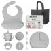 Kzonex 9-Pcs. Baby Feeding Set  Silicone Baby Bib with Food Catcher  Suction Cup Plate and Bowl  Kid Safe Fork and Spoon  Sippy Cup with Straw and Snack Lids  BPA Free  Dishwasher Safe