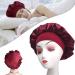 Hair Bonnet for Sleeping Wide Band Satin Bonnet Night Sleep Cap Silk Bonnet for Women Girls Hair Care Sleeping Head Cover Elastic Hat Hair Bonnet for Black Hair Curly Hair (1pcs Wine Red)