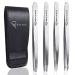 Ruvanti 4 Piece Professional Stainless Steel Tweezers Set- Eyebrow Tweezer  Slant tip  Pointed & Straight Tweezers Best Precision for Facial & Ingrown Hairs Plucking  Splinter  Hair Removal (Silver)