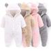 Newborn Baby Cartoon Bear Snowsuit Winter Coat Fleece Hooded Romper Jumpsuit 6-9 Months White