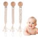 Iospkkio 3 pieces of pacifier clip with wooden clips tormented pacifier holders braided cotton baby party handmade birthday present for boys and girls (beige)