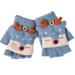 Unisex Kids Winter Warm Soft Gloves Thermal Flip Top Gloves Cute Cartoon Animal Fox Half Finger Gloves Convertible Fingerless Mittens Biking Cycling Gloves for 2-8Y Baby Girls Boys Toddler Blue
