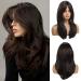 OUFEI 20 Inches Long Straight Dark Brown Layered Synthetic Hair Wigs with Bangs for Women Daily Party Use Dark Brown