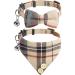 Bow Tie Cat Collar with Bell - 2 Packs Classic Plaid Check Ginham Cat Collars with Bowtie - Adjustable Size with Bell - Perfect for Cats Puppy Small Dogs Beige Plaid