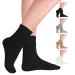 4-Pair Diabetic Socks for Women Loose Fit Cotton Crew Socks Above Ankle with Wide Non-Binding Top for Circulatory Neuropathy A Black/White/Grey/Brown 6-9