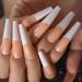 Extra Long Beige White XXL Coffin Artificial Nails - Shiny French Press-On Tips 24 PCs Kit for DIY Nail Art - Buy Online on GoSupps.com