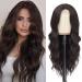 Piolamdo Long Brown Wavy Wig for Women 26 inch Curly Middle Part Wig Premium Protein Fiber Natural Looking Hair Replacement Wig for Daily Party Use Cosplay Costume Halloween Wig (26'' Brown) 26 Inch Brown