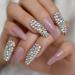 Shop HUJL Super Long Coffin Ballerina Artificial Nails - Pink Purple AB Diamonds Pressed On False Nails for Stunning Manicure | International Shipping Available - Buy Online on GoSupps.com